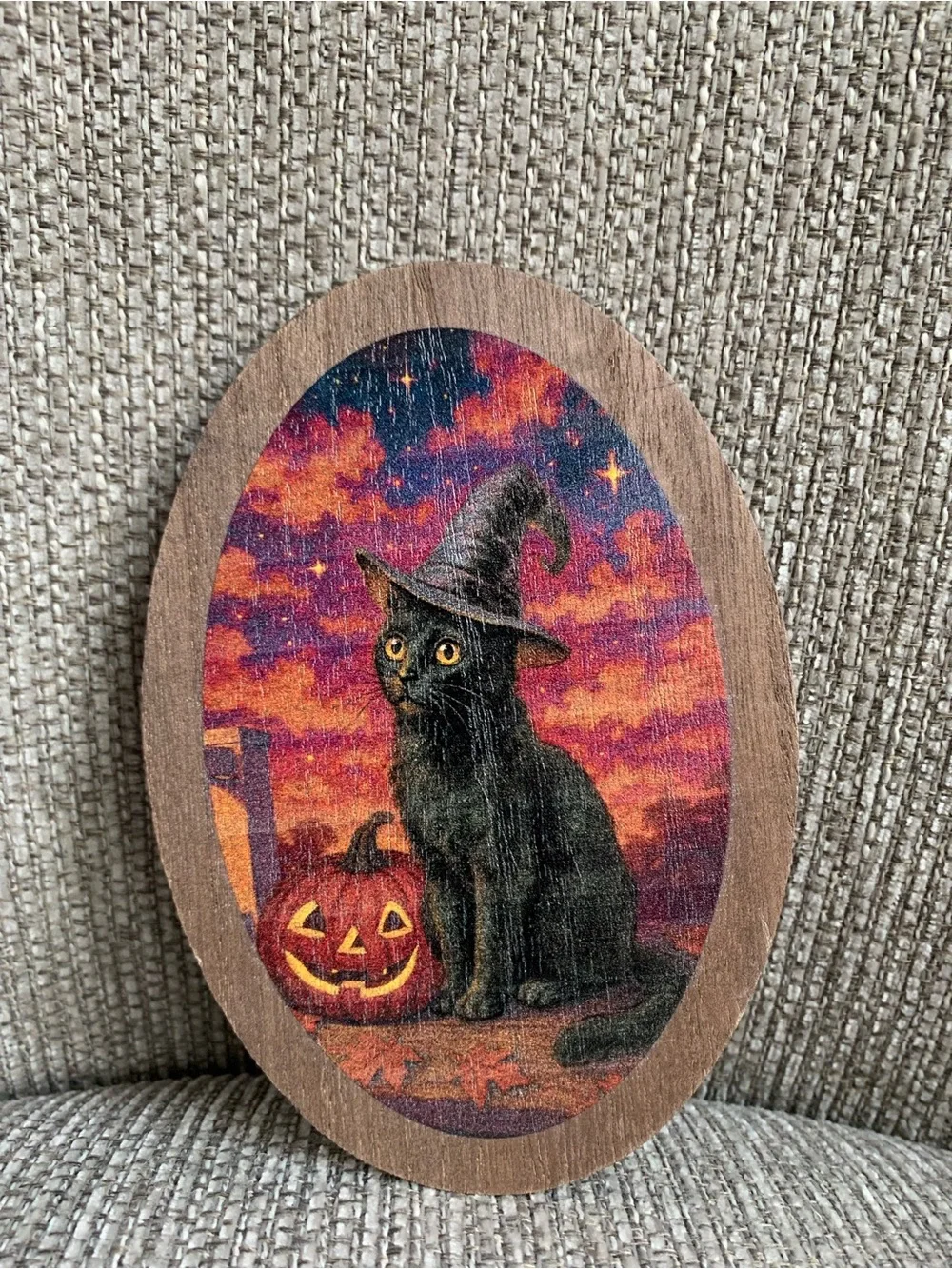 Halloween Black Cat, Raven & Ghost Wooden Icon Set of 3 Seasonal Decor